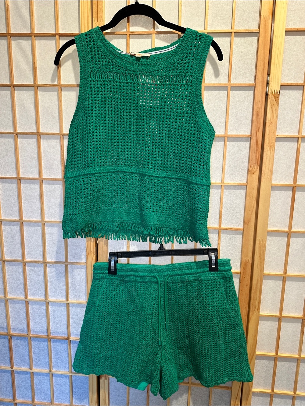 Skies Are Blue Green Crochet Tank & Shorts Set